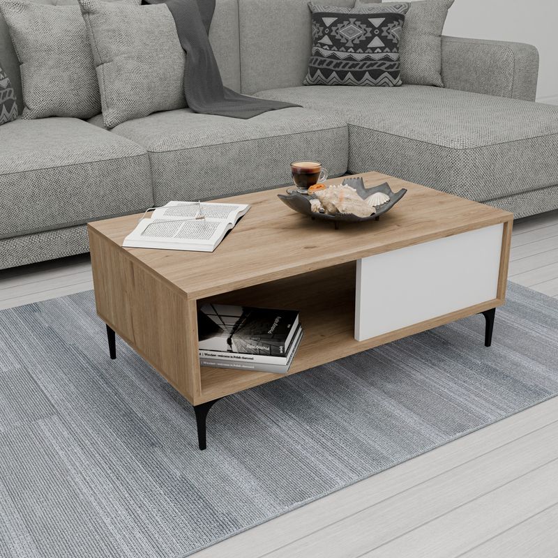 Casa si Gradina - Mobilier - Mese si birouri - Masute de cafea - Masuta de cafea, Hanah Home, pal melaminat, stejar si alb, 90x54x38.6 cm - Infinity.ro