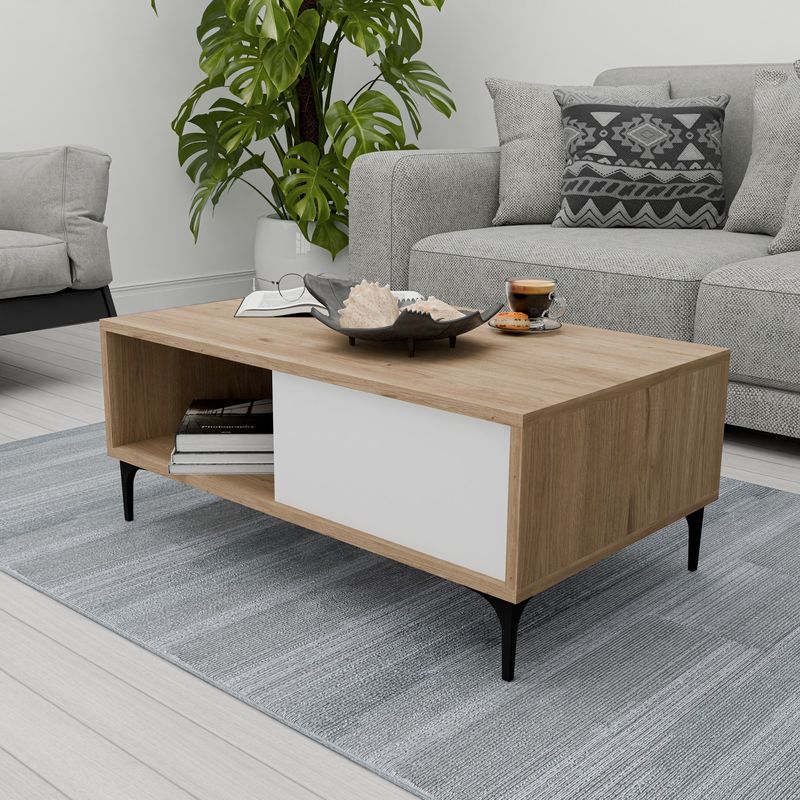 Casa si Gradina - Mobilier - Mese si birouri - Masute de cafea - Masuta de cafea, Hanah Home, pal melaminat, stejar si alb, 90x54x38.6 cm - Infinity.ro