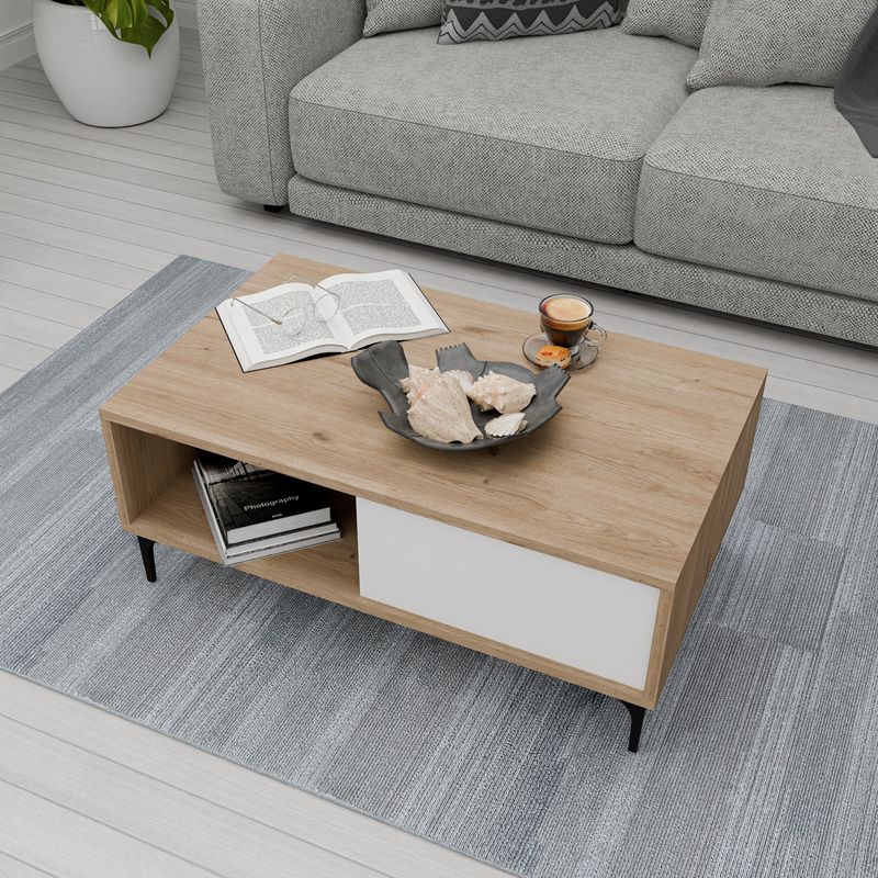 Casa si Gradina - Mobilier - Mese si birouri - Masute de cafea - Masuta de cafea, Hanah Home, pal melaminat, stejar si alb, 90x54x38.6 cm - Infinity.ro