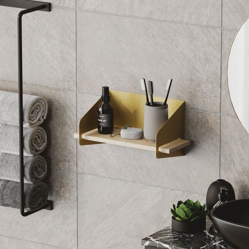 Casa si Gradina - Mobilier - Biblioteci si rafturi - Rafturi - Raft de perete, Hanah Home, lemn, auriu, 40x20x19 cm - Infinity.ro