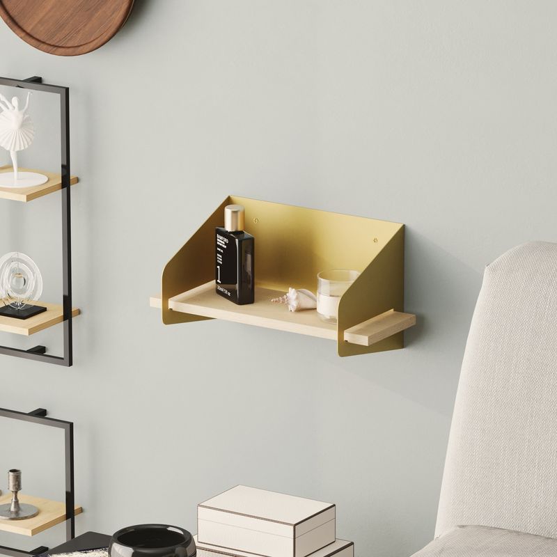 Casa si Gradina - Mobilier - Biblioteci si rafturi - Rafturi - Raft de perete, Hanah Home, lemn, auriu, 40x20x19 cm - Infinity.ro