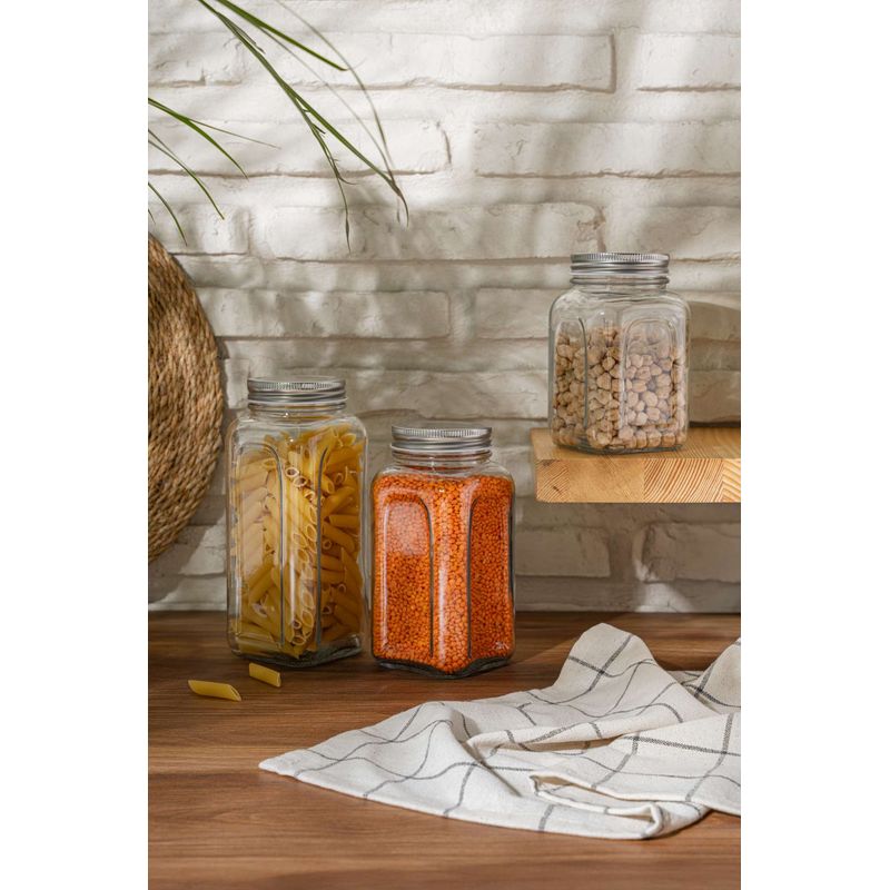 Casa si Gradina - Bucatarie si vesela - Organizare si depozitare bucatarie - Borcane si capace - Set borcane, Hermia, sticla, argintiu, 3 piese, 660/820/980 ml - Infinity.ro