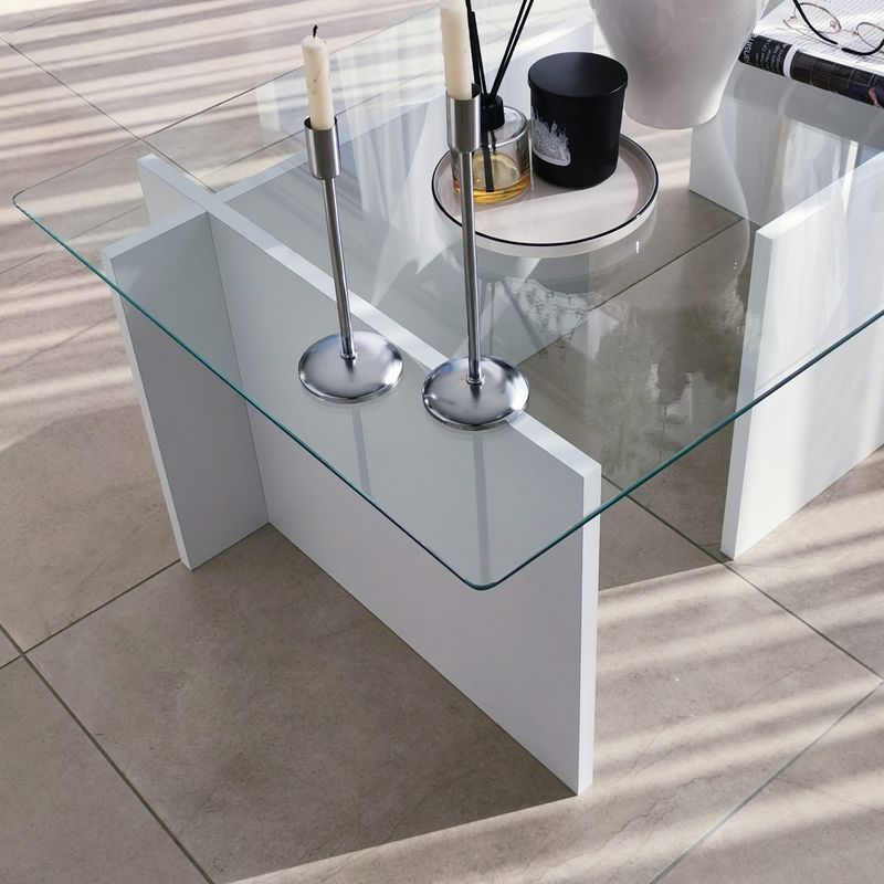 Casa si Gradina - Mobilier - Mese si birouri - Masute de cafea - Masuta de cafea, Hanah Home, sticla securizata, alb, 105x65x40 cm - Infinity.ro