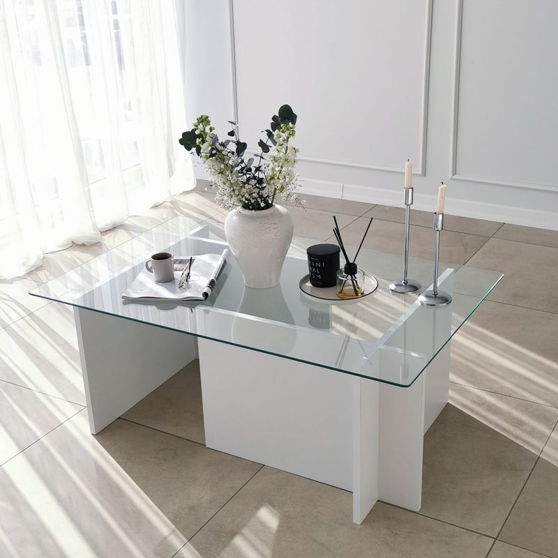 Casa si Gradina - Mobilier - Mese si birouri - Masute de cafea - Masuta de cafea, Hanah Home, sticla securizata, alb, 105x65x40 cm - Infinity.ro