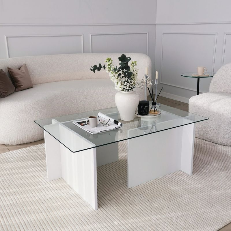 Casa si Gradina - Mobilier - Mese si birouri - Masute de cafea - Masuta de cafea, Hanah Home, sticla securizata, alb, 105x65x40 cm - Infinity.ro