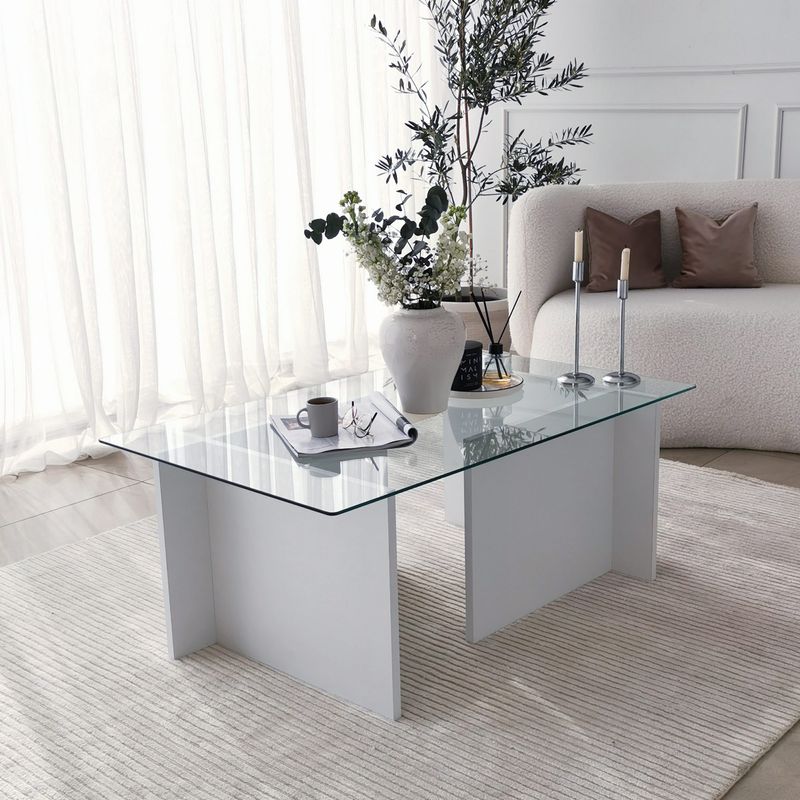 Casa si Gradina - Mobilier - Mese si birouri - Masute de cafea - Masuta de cafea, Hanah Home, sticla securizata, alb, 105x65x40 cm - Infinity.ro