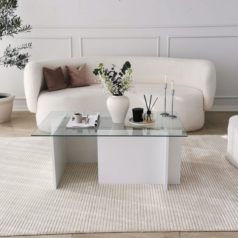 Casa si Gradina - Mobilier - Mese si birouri - Masute de cafea - Masuta de cafea, Hanah Home, sticla securizata, alb, 105x65x40 cm - Infinity.ro