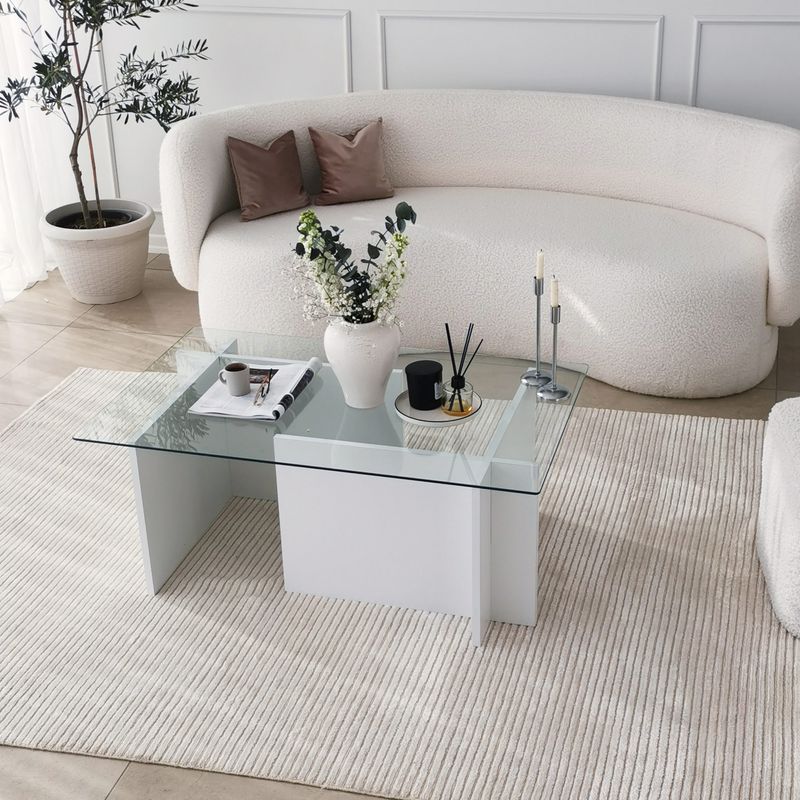 Casa si Gradina - Mobilier - Mese si birouri - Masute de cafea - Masuta de cafea, Hanah Home, sticla securizata, alb, 105x65x40 cm - Infinity.ro