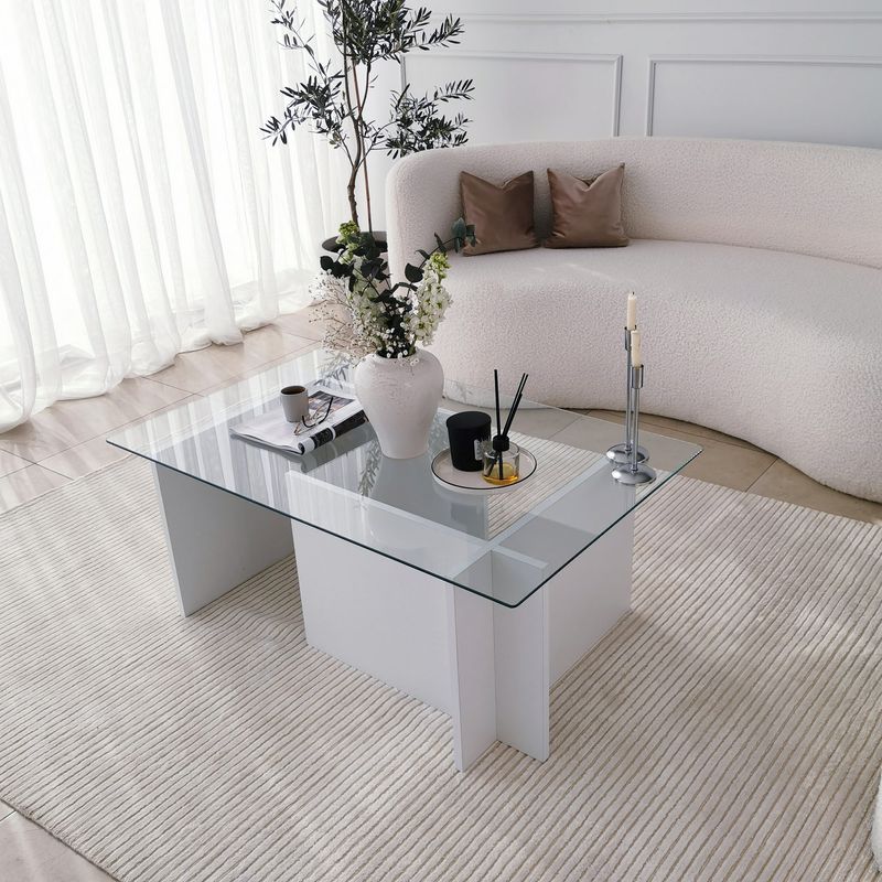 Casa si Gradina - Mobilier - Mese si birouri - Masute de cafea - Masuta de cafea, Hanah Home, sticla securizata, alb, 105x65x40 cm - Infinity.ro