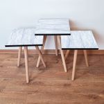 Casa si Gradina - Mobilier - Mese si birouri - Masute de cafea - Set masute de cafea, Hanah Home, mdf, albastru deschis alb, picioare fag, 35x35x52 cm - Infinity.ro