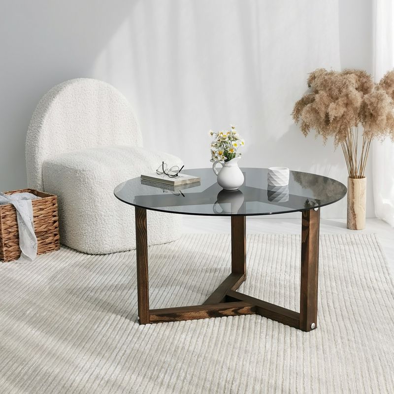 Casa si Gradina - Mobilier - Mese si birouri - Masute de cafea - Masuta de cafea, Hanah Home, sticla securizata, fumuriu, 75x75x40 cm - Infinity.ro