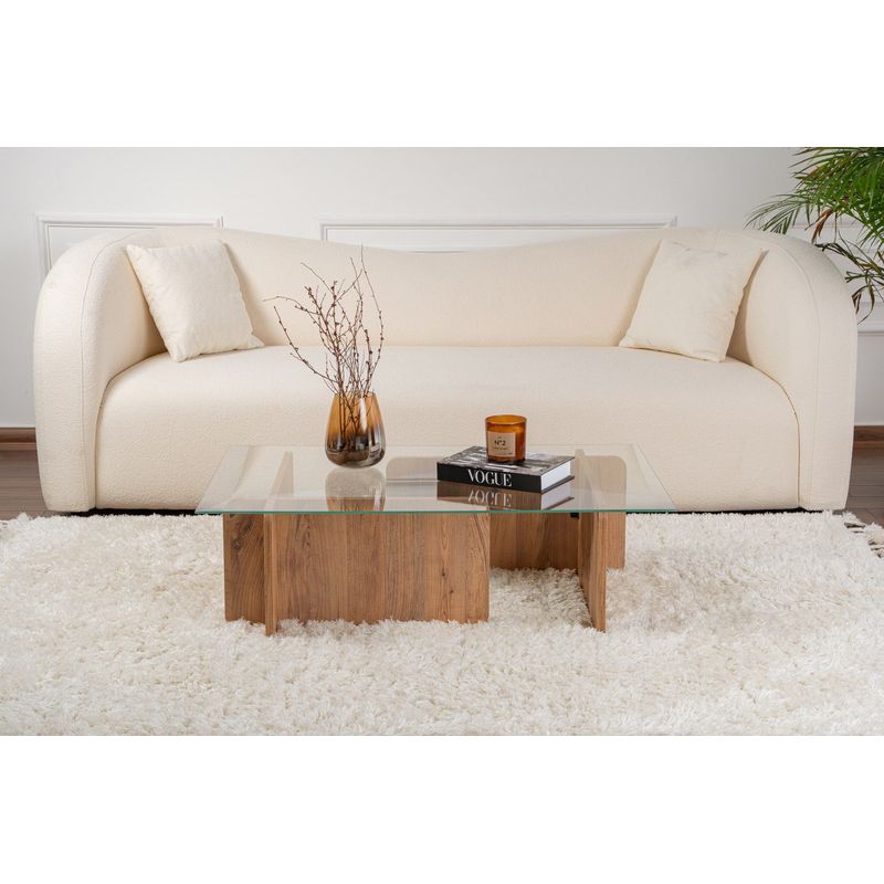 Casa si Gradina - Mobilier - Mese si birouri - Masute de cafea - Masuta de cafea, Hanah Home, sticla calita si pal melaminat, pin atlantic, 105x65x30 cm - Infinity.ro