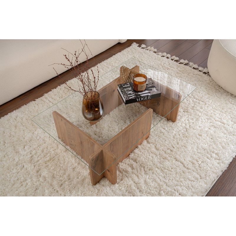 Casa si Gradina - Mobilier - Mese si birouri - Masute de cafea - Masuta de cafea, Hanah Home, sticla calita si pal melaminat, pin atlantic, 105x65x30 cm - Infinity.ro