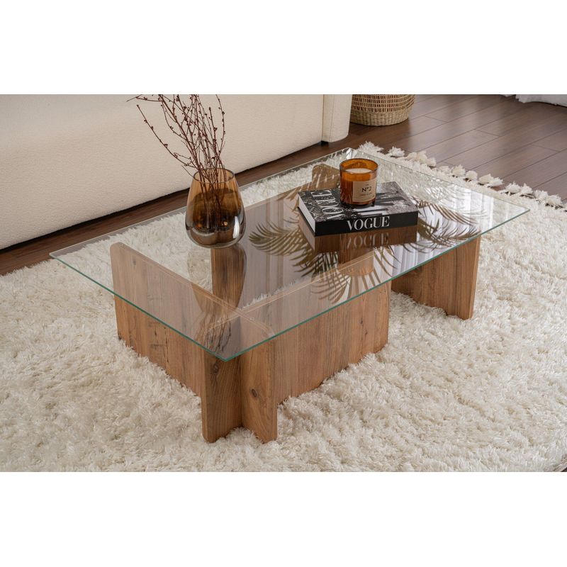 Casa si Gradina - Mobilier - Mese si birouri - Masute de cafea - Masuta de cafea, Hanah Home, sticla calita si pal melaminat, pin atlantic, 105x65x30 cm - Infinity.ro