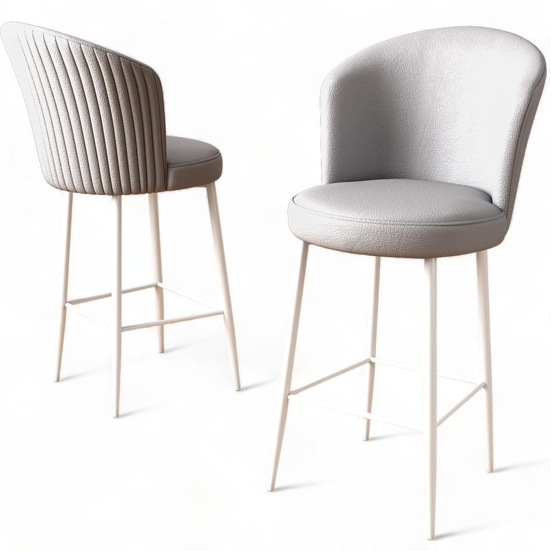 Casa si Gradina - Mobilier - Scaune si fotolii - Tabureti - Set tabureti bar, Hanah Home, metal, piele ecologica, gri alb, 46x40x107 cm, 6 bucati - Infinity.ro