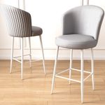 Casa si Gradina - Mobilier - Scaune si fotolii - Tabureti - Set tabureti bar, Hanah Home, metal, piele ecologica, gri alb, 46x40x107 cm, 6 bucati - Infinity.ro