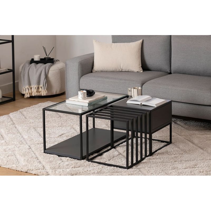 Casa si Gradina - Mobilier - Mese si birouri - Masute de cafea - Masuta de cafea, Hanah Home, pal melaminat, negru, 90x90x37 cm - Infinity.ro