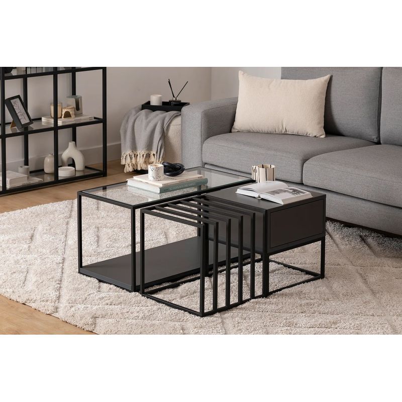 Casa si Gradina - Mobilier - Mese si birouri - Masute de cafea - Masuta de cafea, Hanah Home, pal melaminat, negru, 90x90x37 cm - Infinity.ro