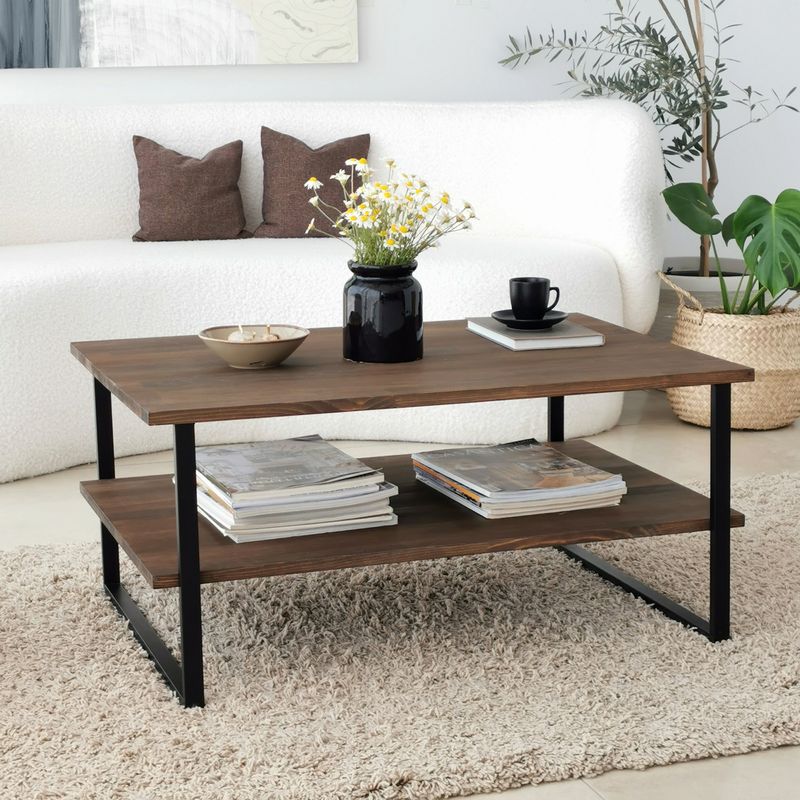 Casa si Gradina - Mobilier - Mese si birouri - Masute de cafea - Masuta de cafea, Hanah Home, lemn masiv de pin, nuc, 85x60x40 cm - Infinity.ro