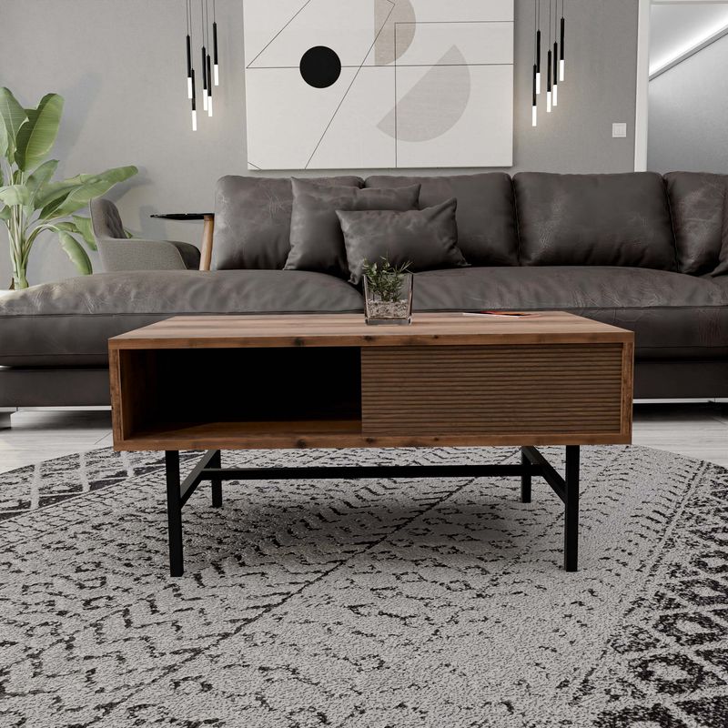 Casa si Gradina - Mobilier - Mese si birouri - Masute de cafea - Masuta de cafea, Hanah Home, pal melaminat si metal, nuc, 90x54x39.6 cm - Infinity.ro