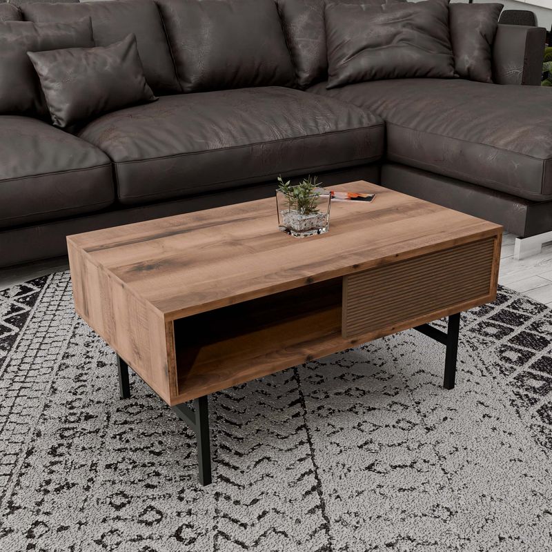 Casa si Gradina - Mobilier - Mese si birouri - Masute de cafea - Masuta de cafea, Hanah Home, pal melaminat si metal, nuc, 90x54x39.6 cm - Infinity.ro
