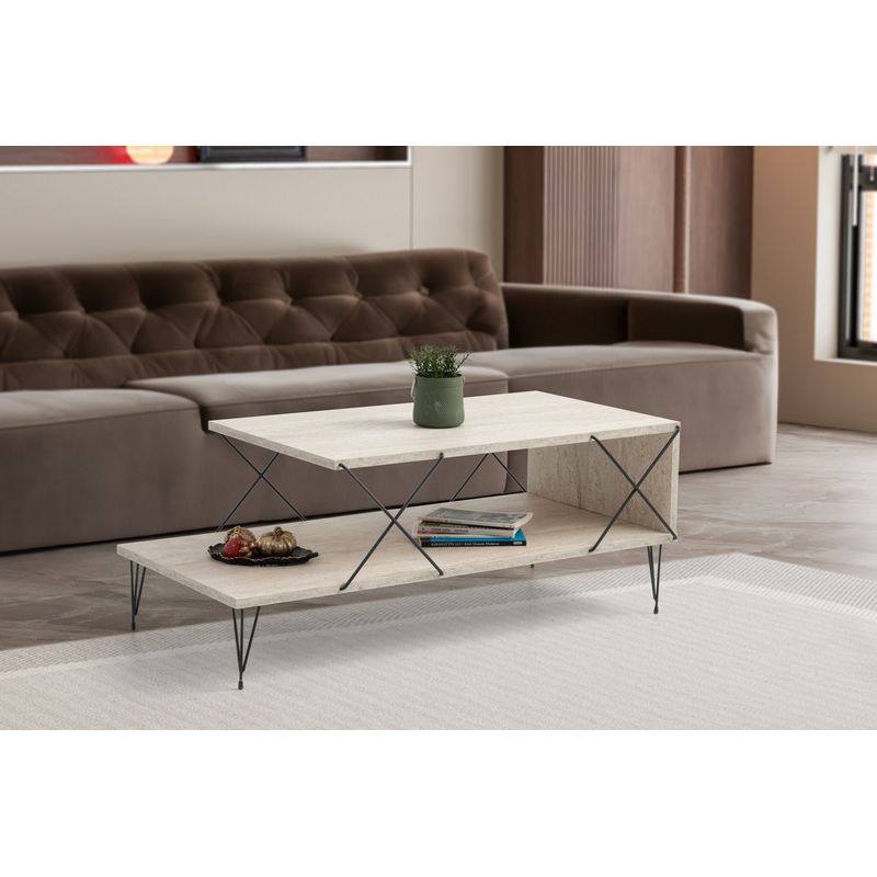 Casa si Gradina - Mobilier - Mese si birouri - Masute de cafea - Masuta de cafea, Hanah Home, pal melaminat, travertin negru, 100x50x40 cm - Infinity.ro