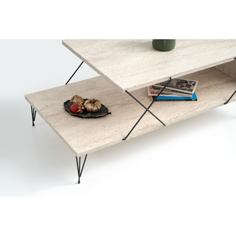 Casa si Gradina - Mobilier - Mese si birouri - Masute de cafea - Masuta de cafea, Hanah Home, pal melaminat, travertin negru, 100x50x40 cm - Infinity.ro