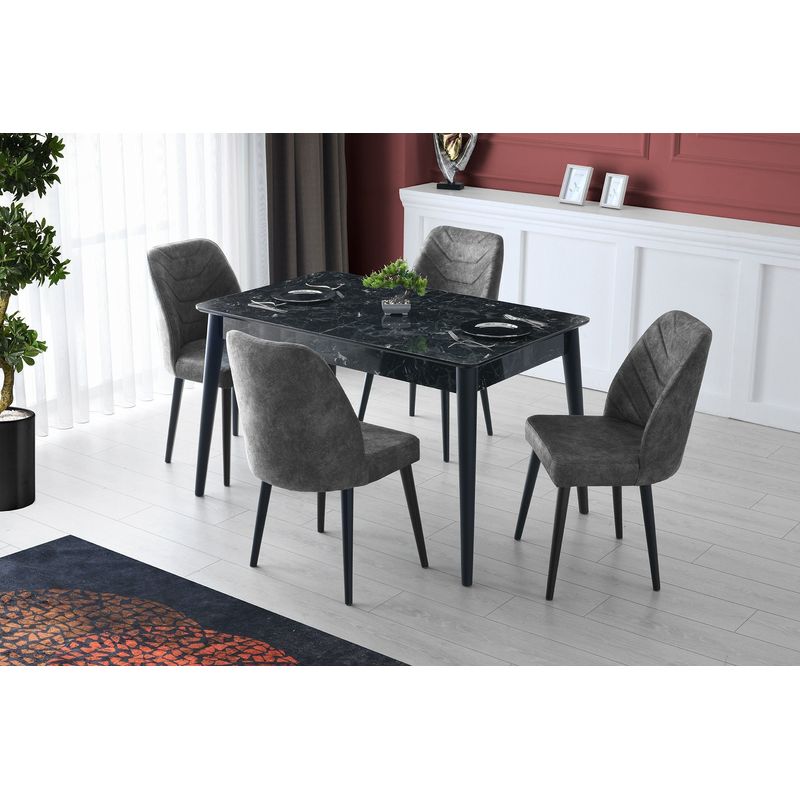 Casa si Gradina - Mobilier - Scaune si fotolii - Scaune - Set scaune, Hanah Home, catifea, antracit, 50x49x90 cm, 4 bucati - Infinity.ro