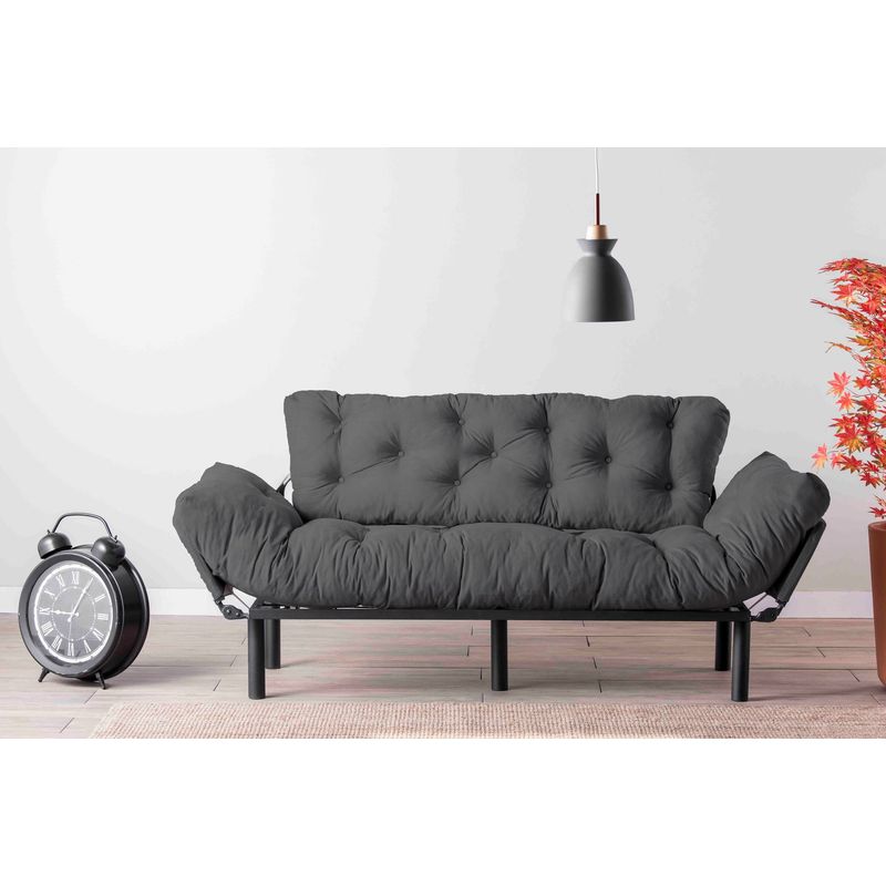 Casa si Gradina - Mobilier - Canapele si coltare - Canapele - Canapea extensibila, Hanah Home, metal si poliester, gri, 185x85x70 cm - Infinity.ro