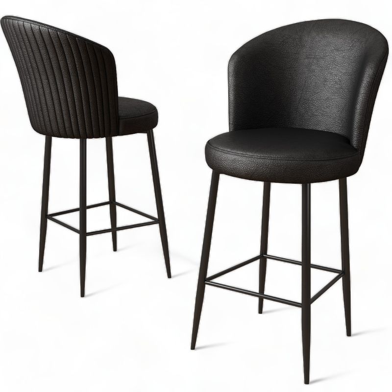 Casa si Gradina - Mobilier - Scaune si fotolii - Scaune - Set scaune de bar, Hanah Home, metal, piele ecologica, negru, 46x40x107 cm (2 bucati) - Infinity.ro