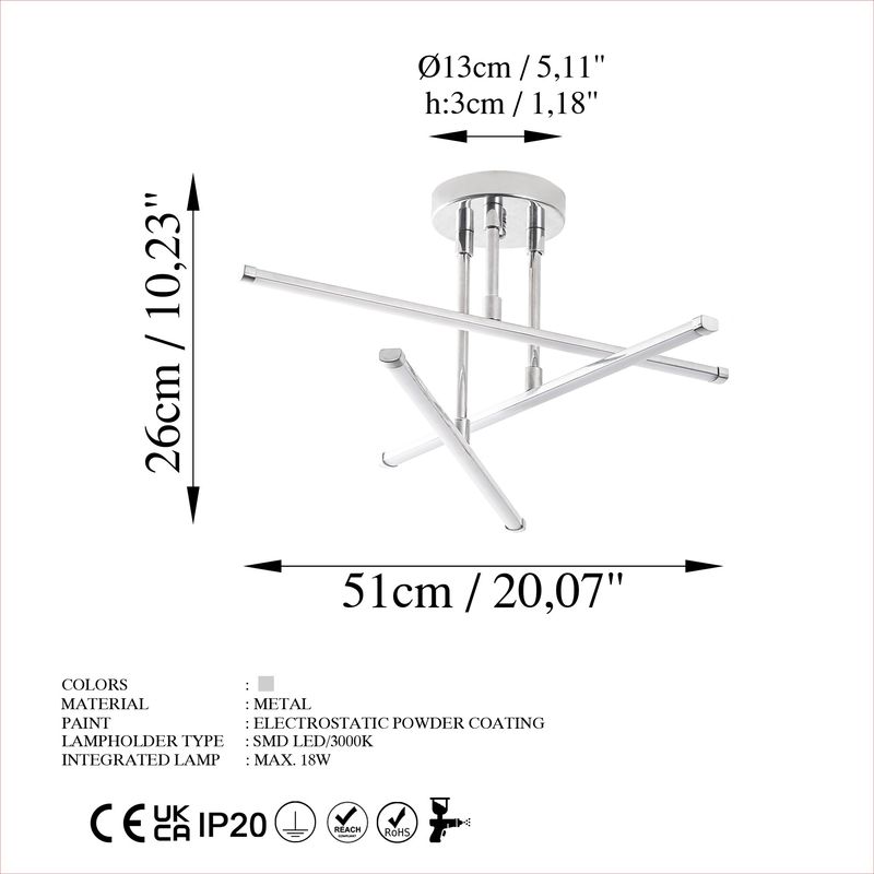 Casa si Gradina - Corpuri si surse de iluminat - Plafoniere, aplice si spoturi - Plafoniera led, Opviq, metal, crom, 51x51x26 cm - Infinity.ro