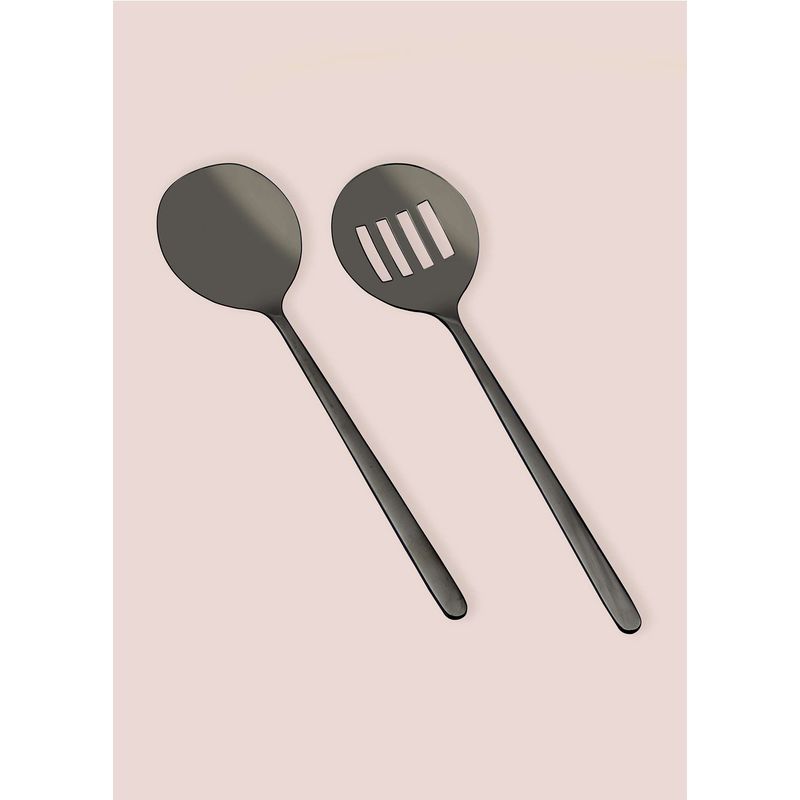 Casa si Gradina - Bucatarie si vesela - Ustensile bucatarie - Polonice, linguri si clesti de bucatarie - Set de servire 2 piese, Hermia, inox, negru, 25 cm - Infinity.ro