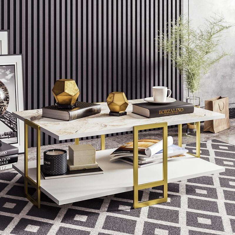 Casa si Gradina - Mobilier - Mese si birouri - Masute de cafea - Masuta de cafea, Hanah Home, pal melaminat, auriu si alb, 91.5x61.5x36.6 cm - Infinity.ro