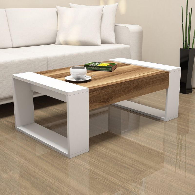 Casa si Gradina - Mobilier - Mese si birouri - Masute de cafea - Masuta de cafea, Hanah Home, pal melaminat, nuc si alb, 102x60x37.6 cm - Infinity.ro