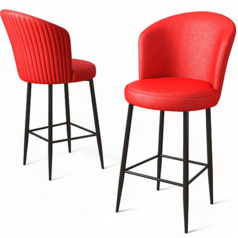 Casa si Gradina - Mobilier - Scaune si fotolii - Scaune - Set scaune bar, Hanah Home, metal, piele ecologica, rosu negru, 46x40x107 cm, 6 bucati - Infinity.ro