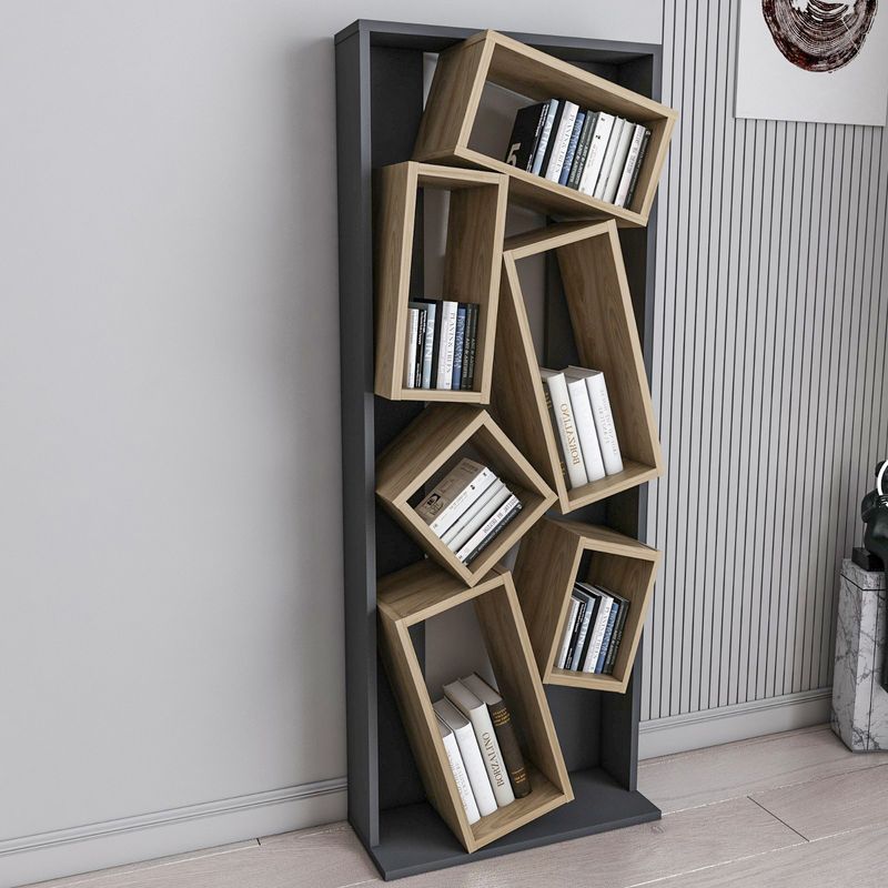 Casa si Gradina - Mobilier - Biblioteci si rafturi - Biblioteci - Biblioteca, Hanah Home, pal melaminat, negru si stejar, 63x24x153.6 cm - Infinity.ro