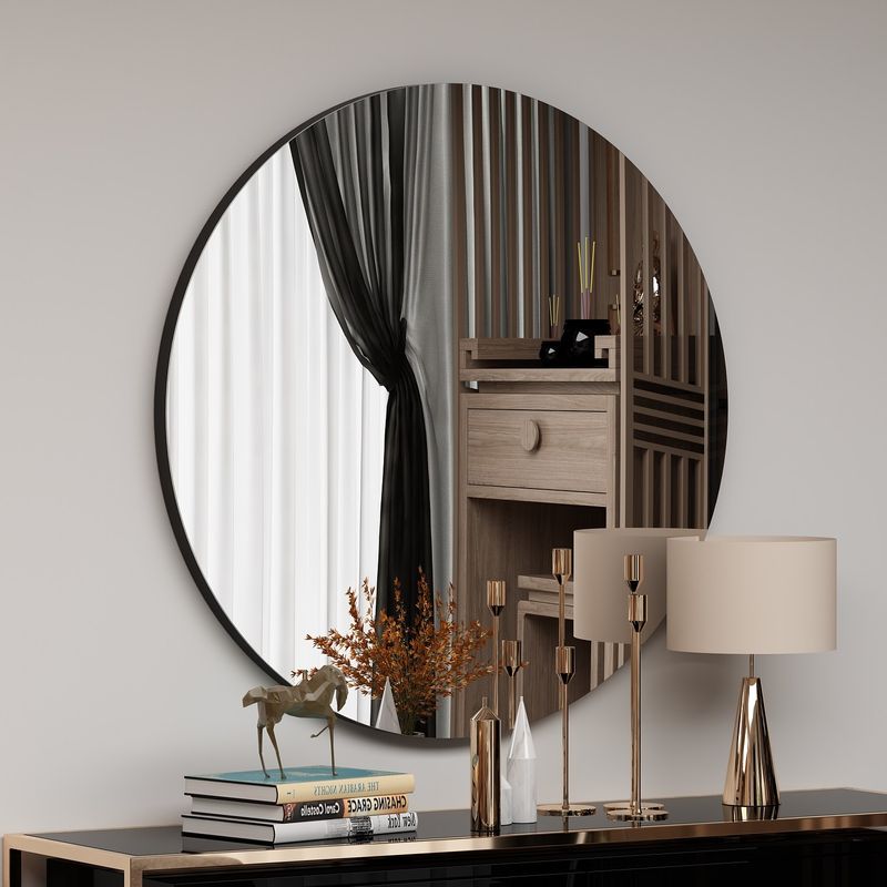 Casa si Gradina - Decoratiuni - Oglinzi - Oglinda rotunda, Hanah Home, mdf, negru, 70x70x2.2 cm - Infinity.ro