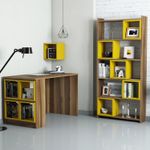 Casa si Gradina - Mobilier - Mese si birouri - Birouri - Birou cu rafturi, Hanah Home, pal melaminat, nuc si galben, 120x65x75 cm - Infinity.ro