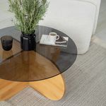 Casa si Gradina - Mobilier - Mese si birouri - Masute de cafea - Masuta de cafea, Hanah Home, sticla si lemn masiv de pin, stejar, 75x75x35 cm - Infinity.ro