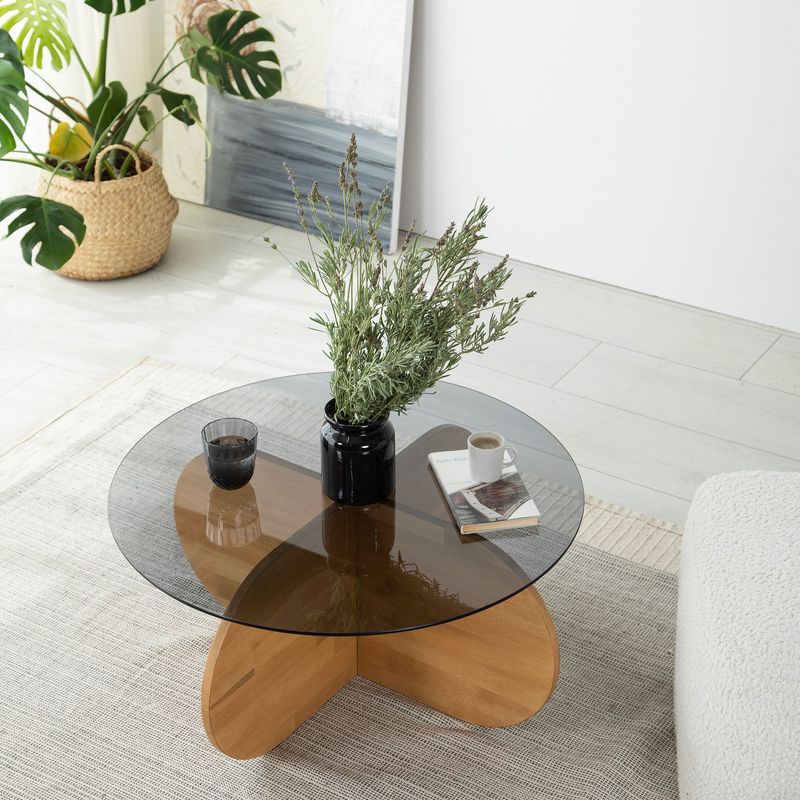 Casa si Gradina - Mobilier - Mese si birouri - Masute de cafea - Masuta de cafea, Hanah Home, sticla si lemn masiv de pin, stejar, 75x75x35 cm - Infinity.ro