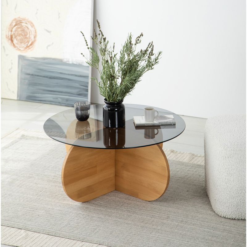Casa si Gradina - Mobilier - Mese si birouri - Masute de cafea - Masuta de cafea, Hanah Home, sticla si lemn masiv de pin, stejar, 75x75x35 cm - Infinity.ro