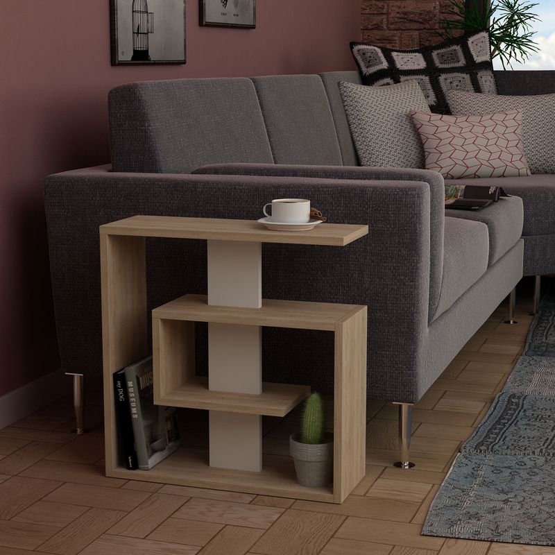 Casa si Gradina - Mobilier - Mese si birouri - Mese living - Masa laterala, Hanah Home, pal melaminat, stejar sonoma si alb, 55x20x57 cm - Infinity.ro