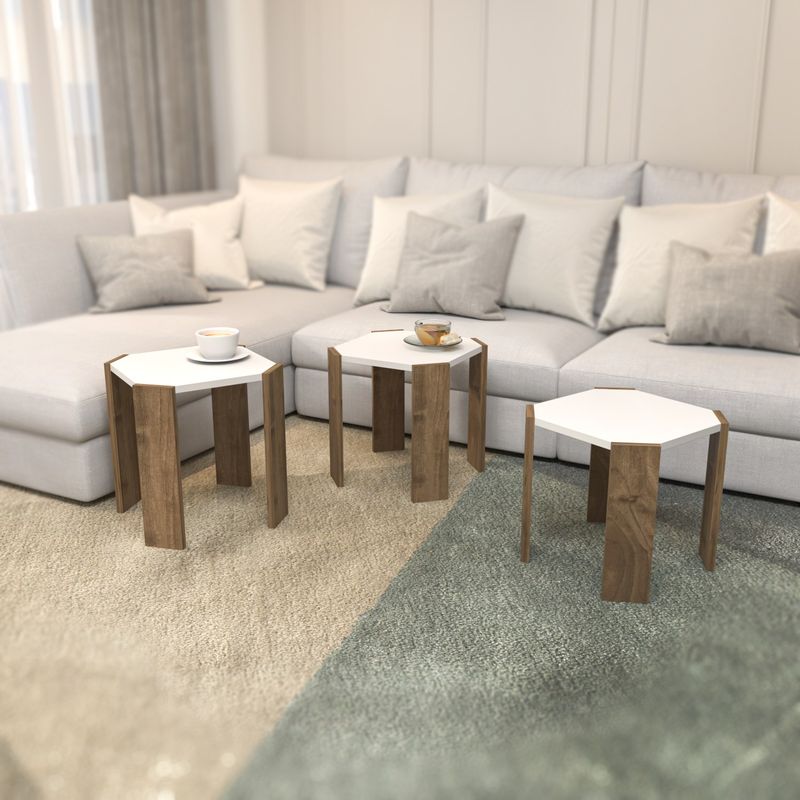 Casa si Gradina - Mobilier - Mese si birouri - Masute de cafea - Masuta de cafea, Hanah Home, pal melaminat, alb si nuc, 44.5x44.5x41 cm - Infinity.ro