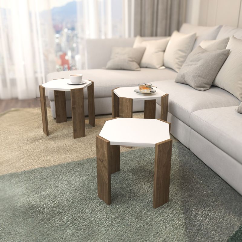 Casa si Gradina - Mobilier - Mese si birouri - Masute de cafea - Masuta de cafea, Hanah Home, pal melaminat, alb si nuc, 44.5x44.5x41 cm - Infinity.ro