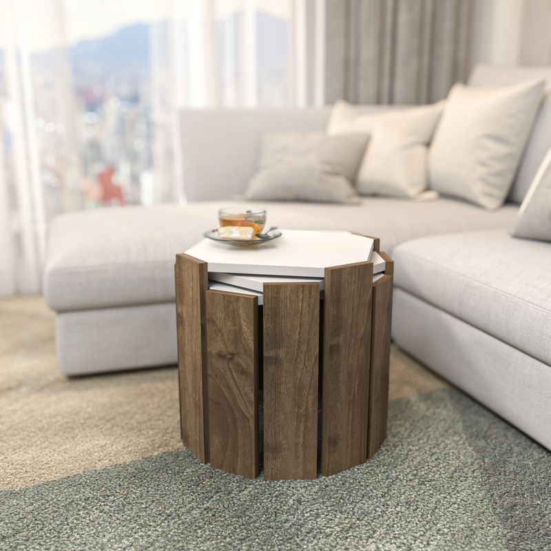Casa si Gradina - Mobilier - Mese si birouri - Masute de cafea - Masuta de cafea, Hanah Home, pal melaminat, alb si nuc, 44.5x44.5x41 cm - Infinity.ro