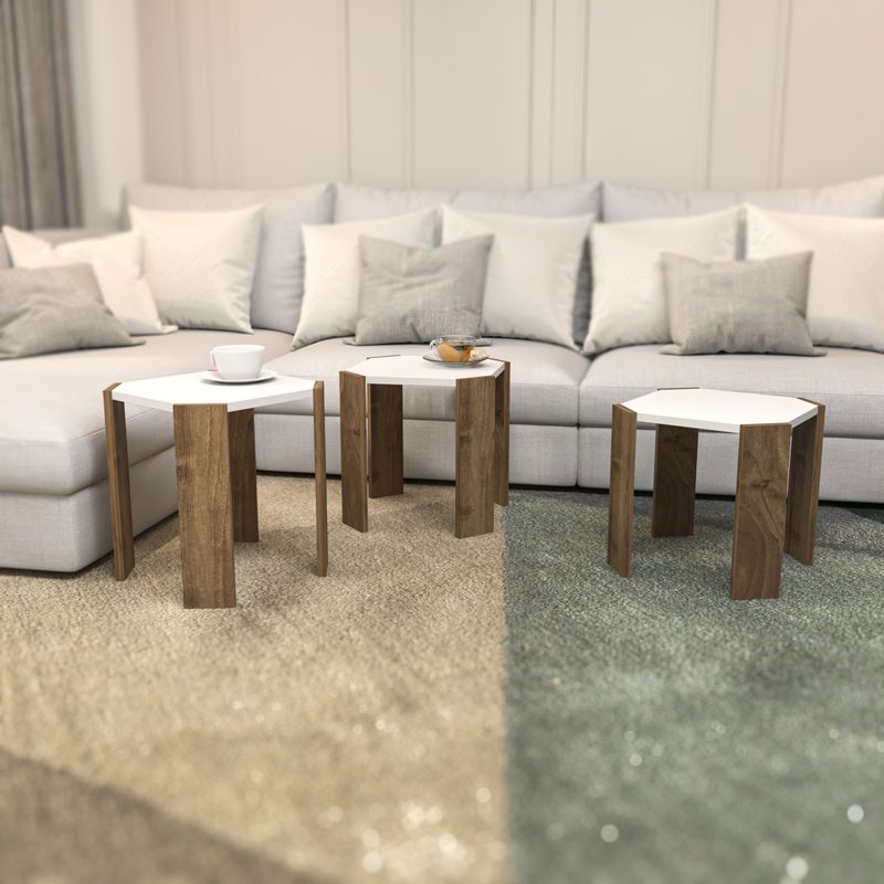 Casa si Gradina - Mobilier - Mese si birouri - Masute de cafea - Masuta de cafea, Hanah Home, pal melaminat, alb si nuc, 44.5x44.5x41 cm - Infinity.ro