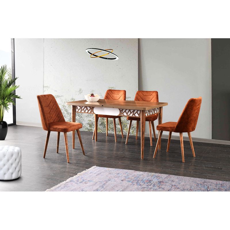 Casa si Gradina - Mobilier - Seturi de mobilier - Seturi mese si scaune - Masa, Hanah Home, pal melaminat, nuc, 130x80x75 cm - Infinity.ro