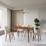 Casa si Gradina - Mobilier - Seturi de mobilier - Seturi mese si scaune - Masa, Hanah Home, pal melaminat, nuc, 130x80x75 cm - Infinity.ro
