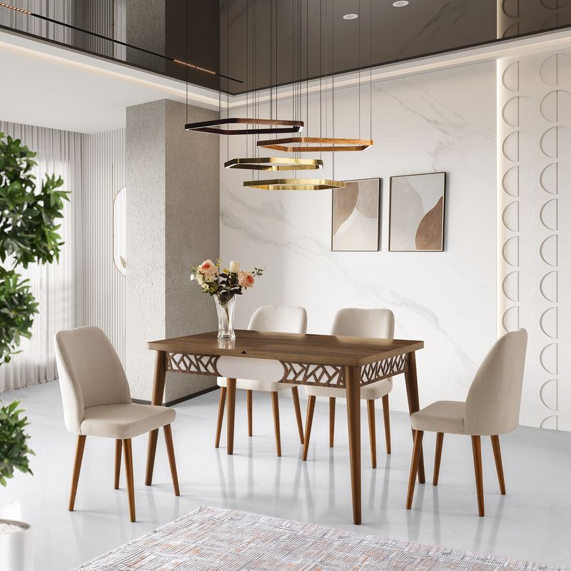 Casa si Gradina - Mobilier - Seturi de mobilier - Seturi mese si scaune - Masa, Hanah Home, pal melaminat, nuc, 130x80x75 cm - Infinity.ro