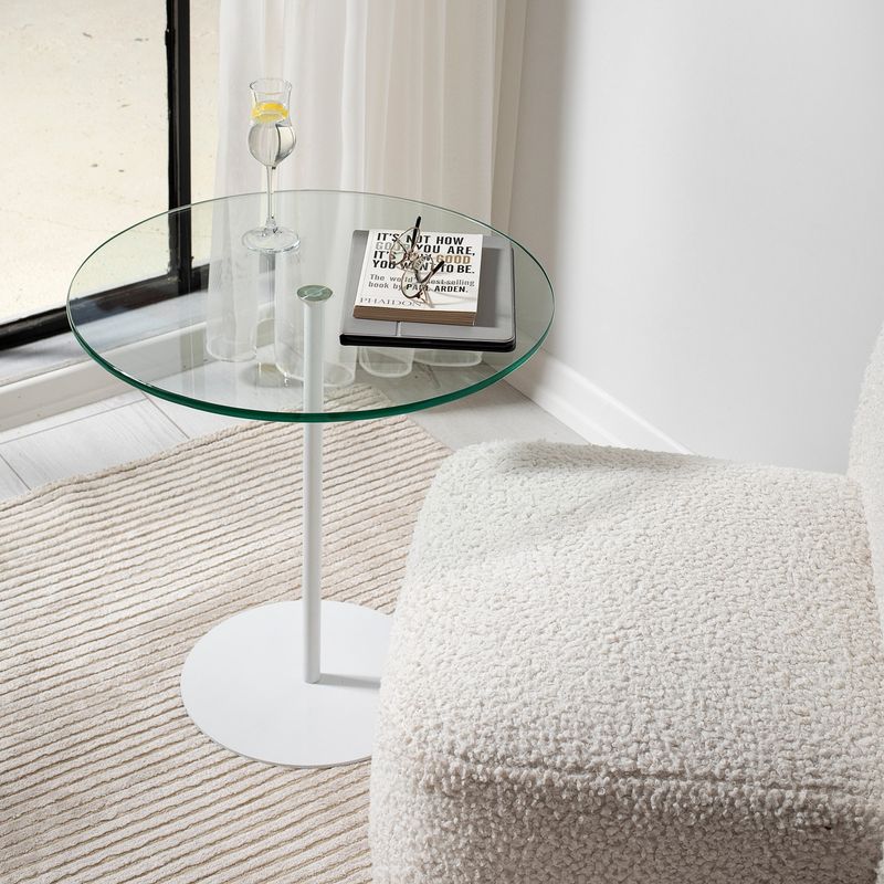 Casa si Gradina - Mobilier - Mese si birouri - Mese living - Masuta laterala, Hanah Home, sticla securizata si metal, alb, 50x50x50 cm - Infinity.ro